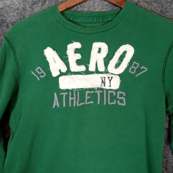 Aeropostale Green Crewneck Sweater Spell Out Logo Unisex Size Medium - Picture 3 of 9